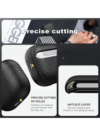 Case for AirPods 4/Airpods 4 ANC, Leather-Texture TPU Shockproof Protective Cover with Keychain, Wrist Strap and Cleaner Ki, Front LED Visible – Black - view 3